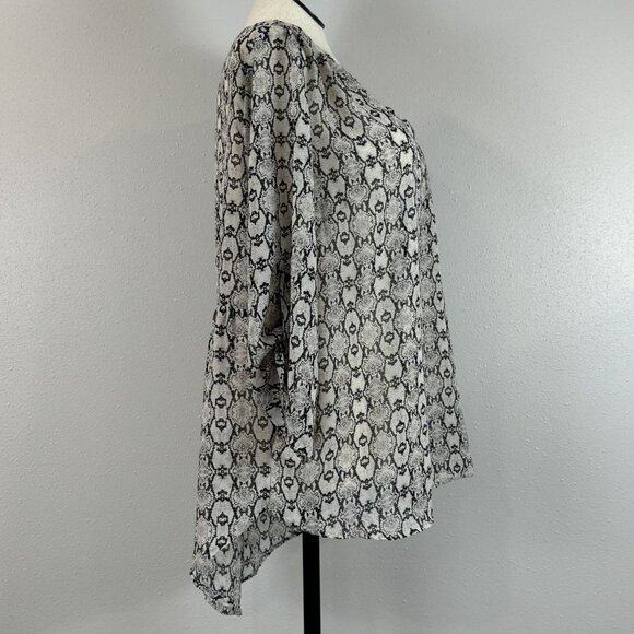Como Vintage Womens Snake Print Blouse 2X Black Gray Long Sleeve Semi-Sheer - Picture 4 of 15